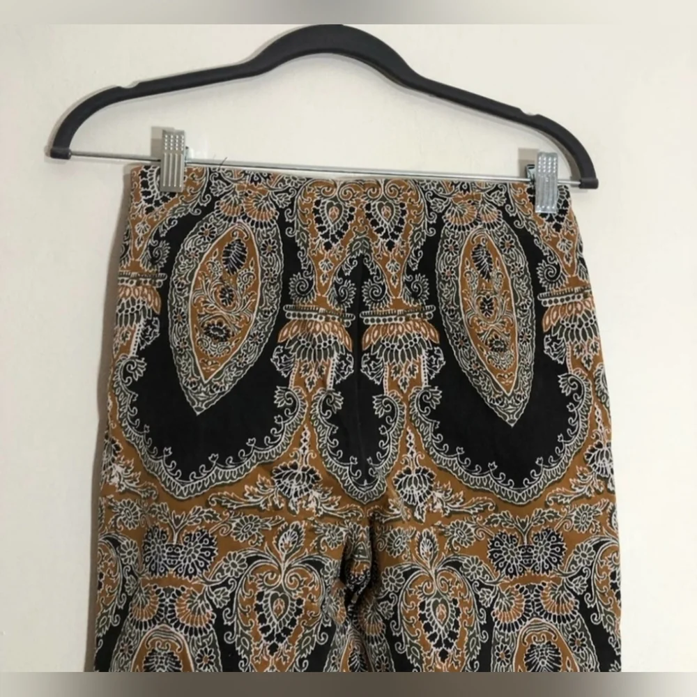 Free People Paisley Print Gray GoldCropped Tie Ankle Pants 0